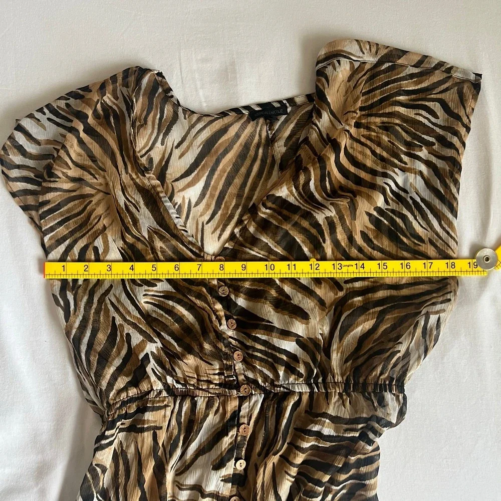 Kendall + Kylie Tiger Print Maxi Dress Brown Black Button Front KKDD-30111 Large